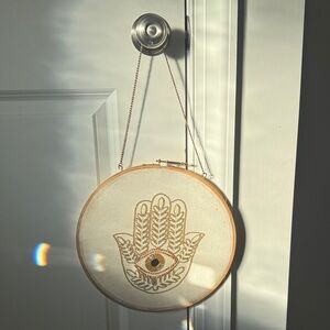 Embroidered Hamsa Hand Wall Decor - Cream and Gold